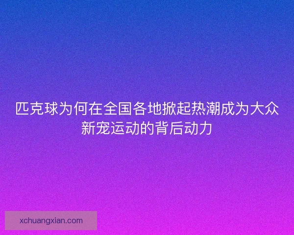 匹克球为何在全国各地掀起热潮成为大众新宠运动的背后动力